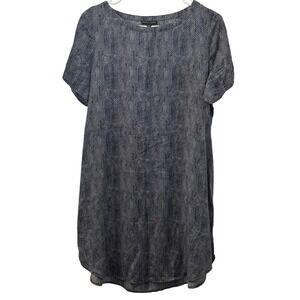 Eileen Fisher Womens Silk Tunic Dress S Blue White Print Short Sleeve Minimalist